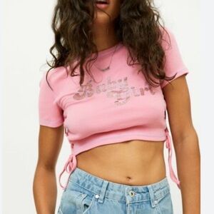 Urban Outfitters Cropped Baby Girl Glitter Cinch Baby Tee